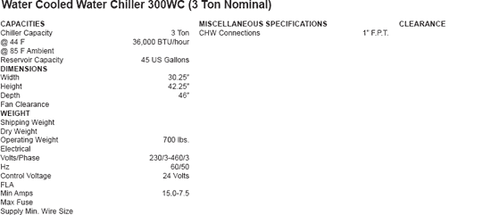 Water Cooled Water Chiller 300WC (3 Ton Nominal)