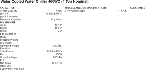 Water Cooled Water Chiller 400WC (4 Ton Nominal)